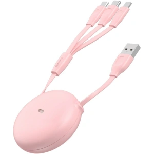 Zwijany kabel USB 3w1 Baseus Let\'s go Little Reunion, Lightning / USB-C / micro USB, 3A, 0,85m (biało-różowy)